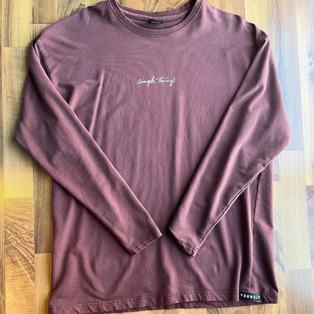 Youngla Simple Things Long Sleeve Tee Maroon Size Large